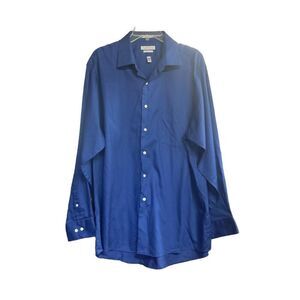 VAN HEUSEN Men’s Lux Sateen Regular Fit Blue Shirt Size 17.5 34/35 Long Sleeves